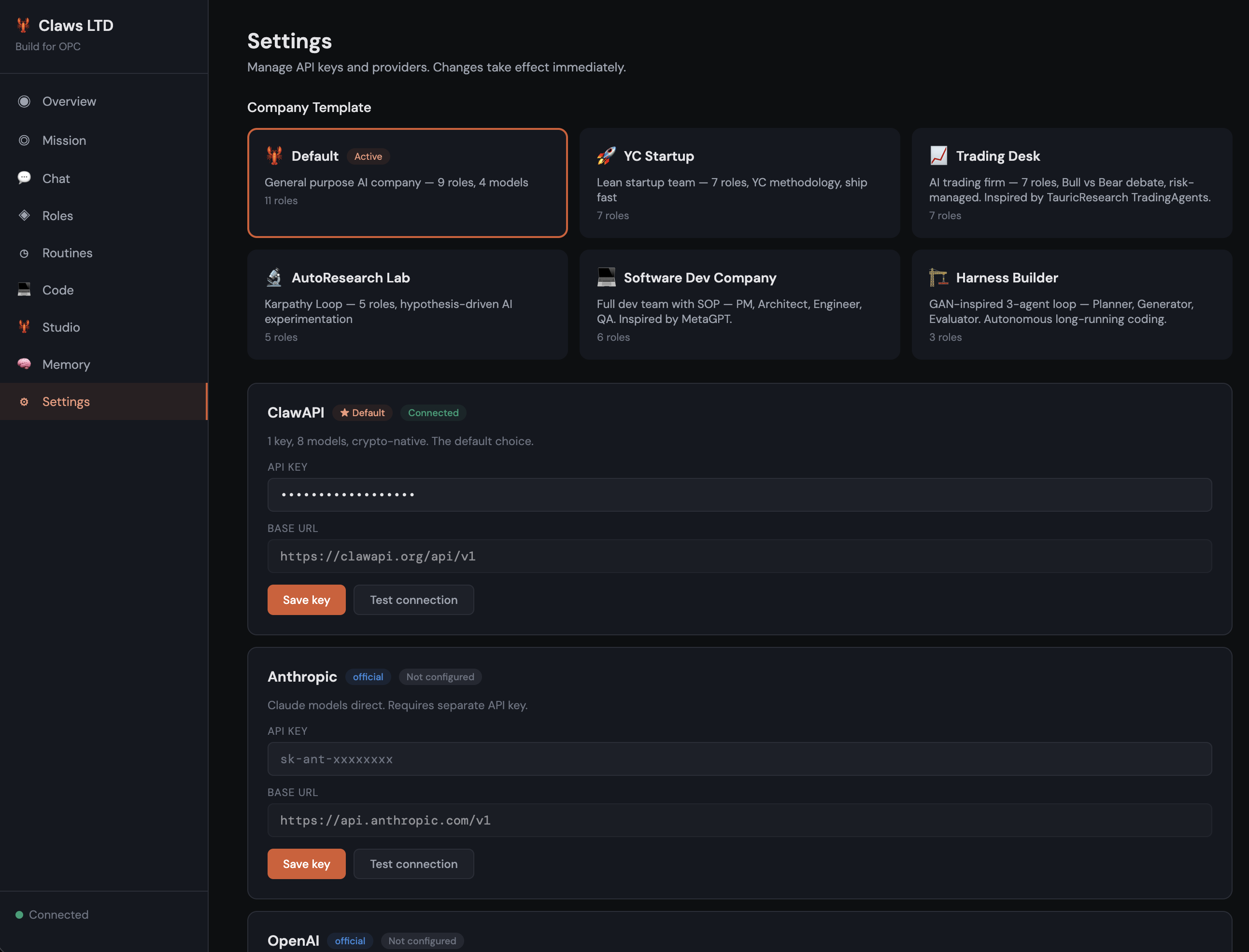 Company Templates — switch org chart in one click